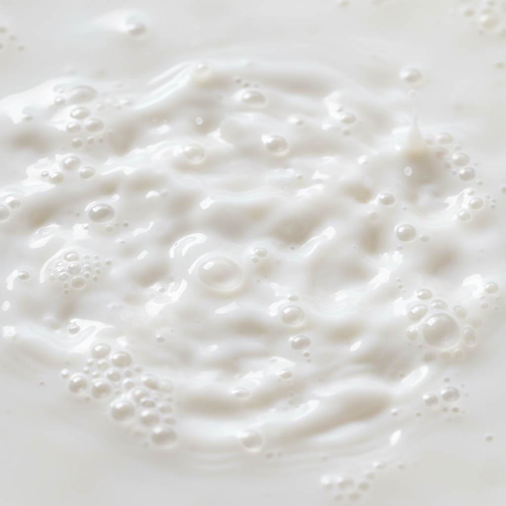 Close-up of frothy white liquid on a light background